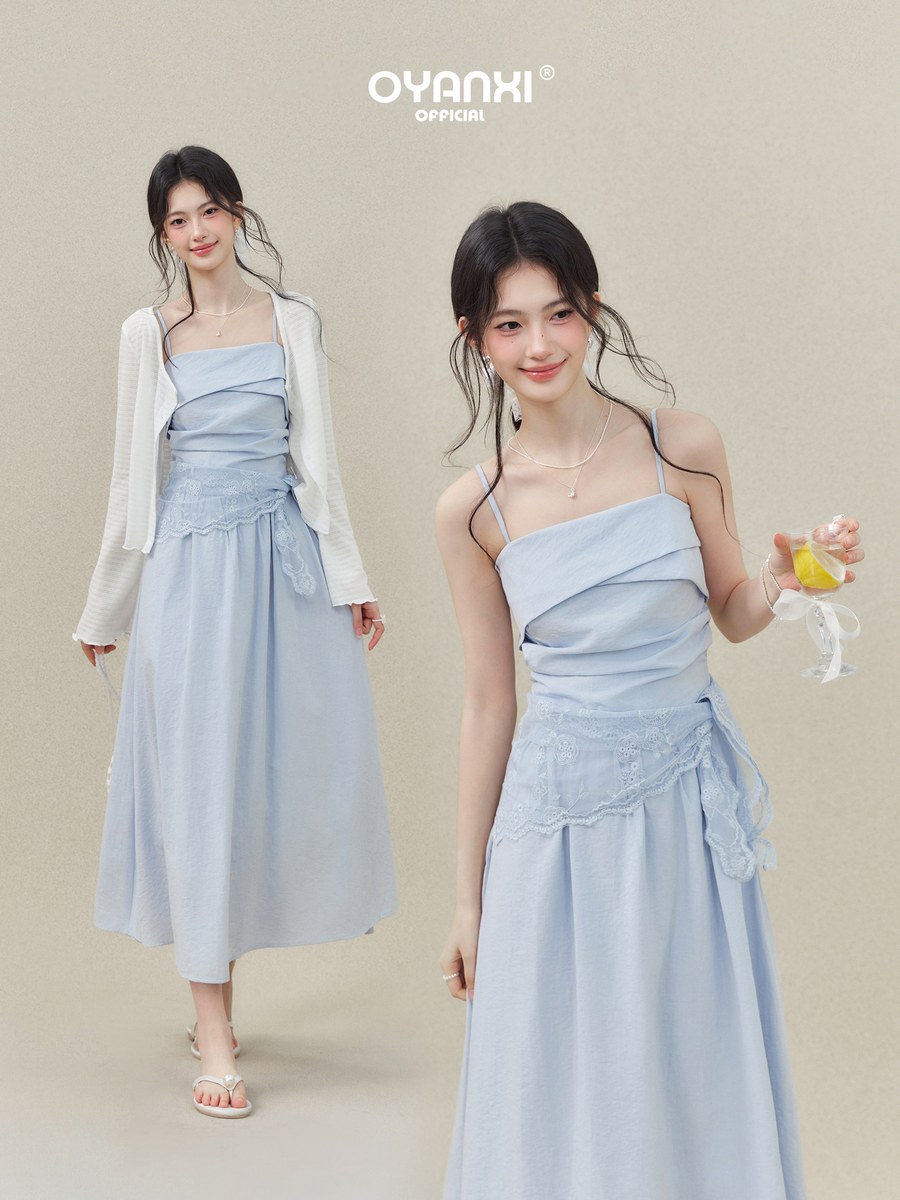 OYANXI フレンチ キャミソール Aラインロングワンピース