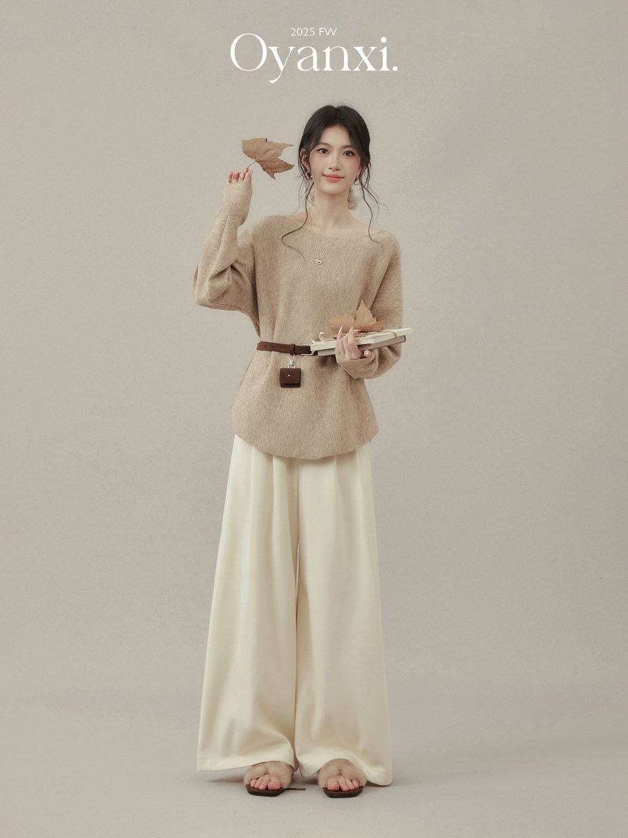 OYANXI ワイドクルーネック ニット ベルト付き