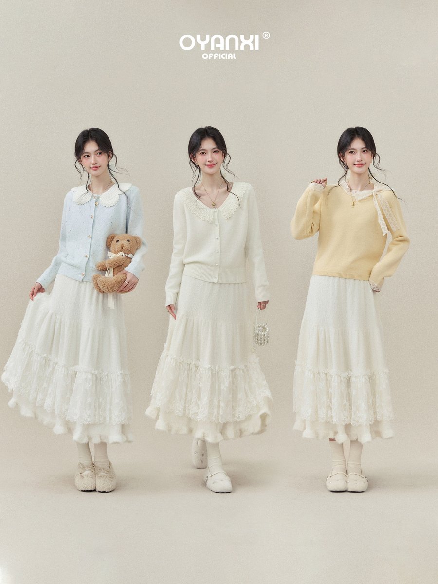 OYANXI ティアードレース フレア ロングスカート