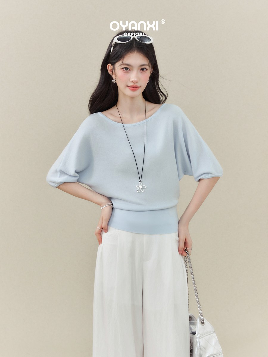 OYANXI ドルマンスリーブ ウエストシェイプ クルーネック 半袖Tシャツ