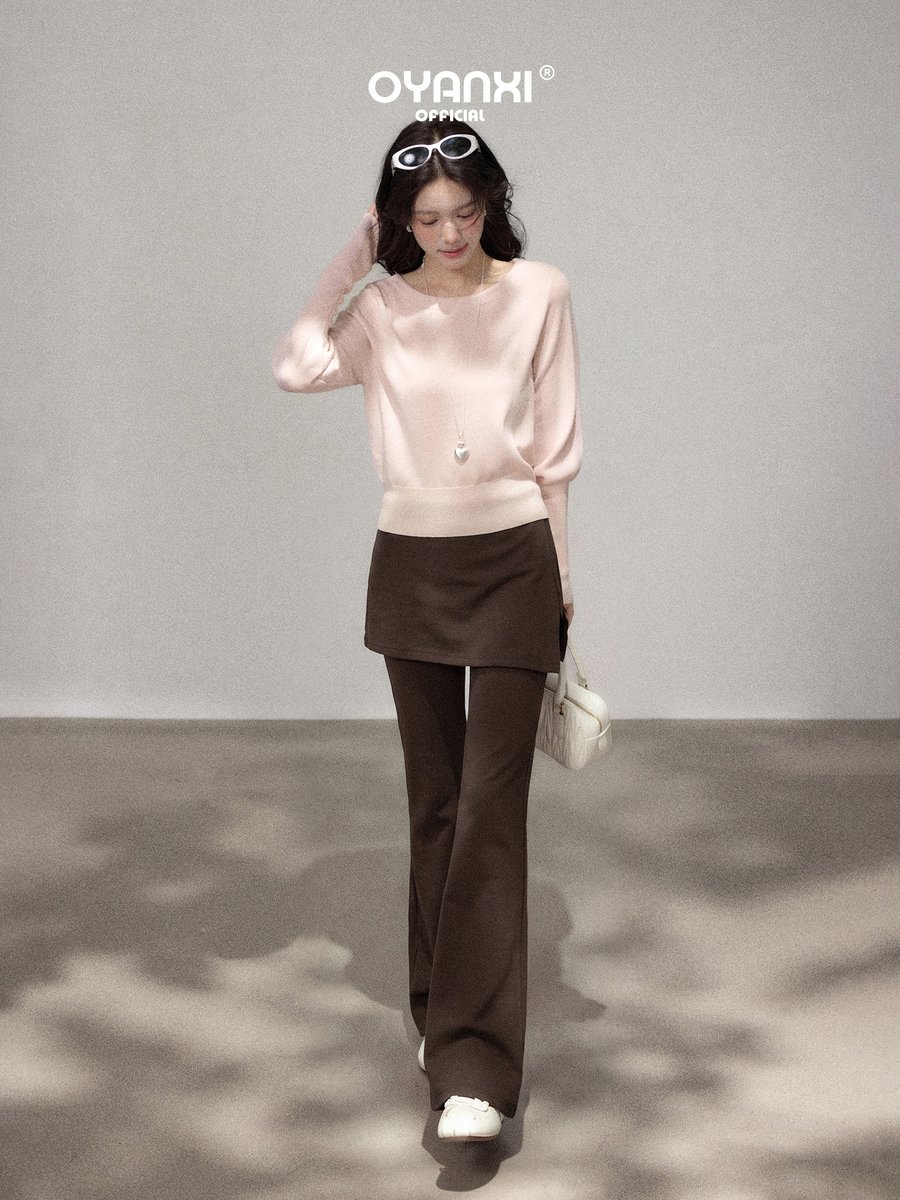 OYANXI ラップ風パネル フェイクレイヤード セミフレア ロングパンツ