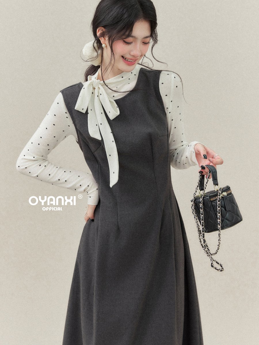 OYANXI ドット柄長袖Tシャツ＆ジャンパースカート 2点セット