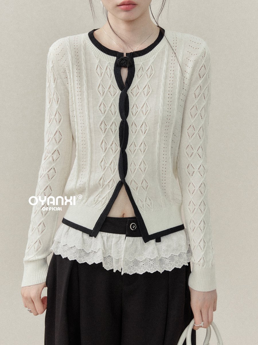 OYANXI ツイストデザイン 透かし編み ケーブルニット