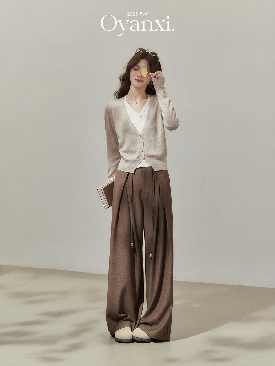 OYANXI 配色 フェイクレイヤード ニットカーディガン