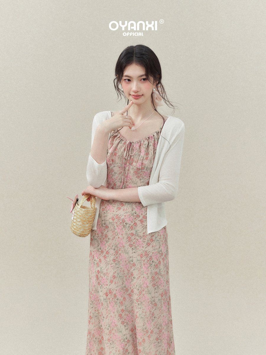 OYANXI 小花柄 キャミソール ウエストシェイプ ロングワンピース