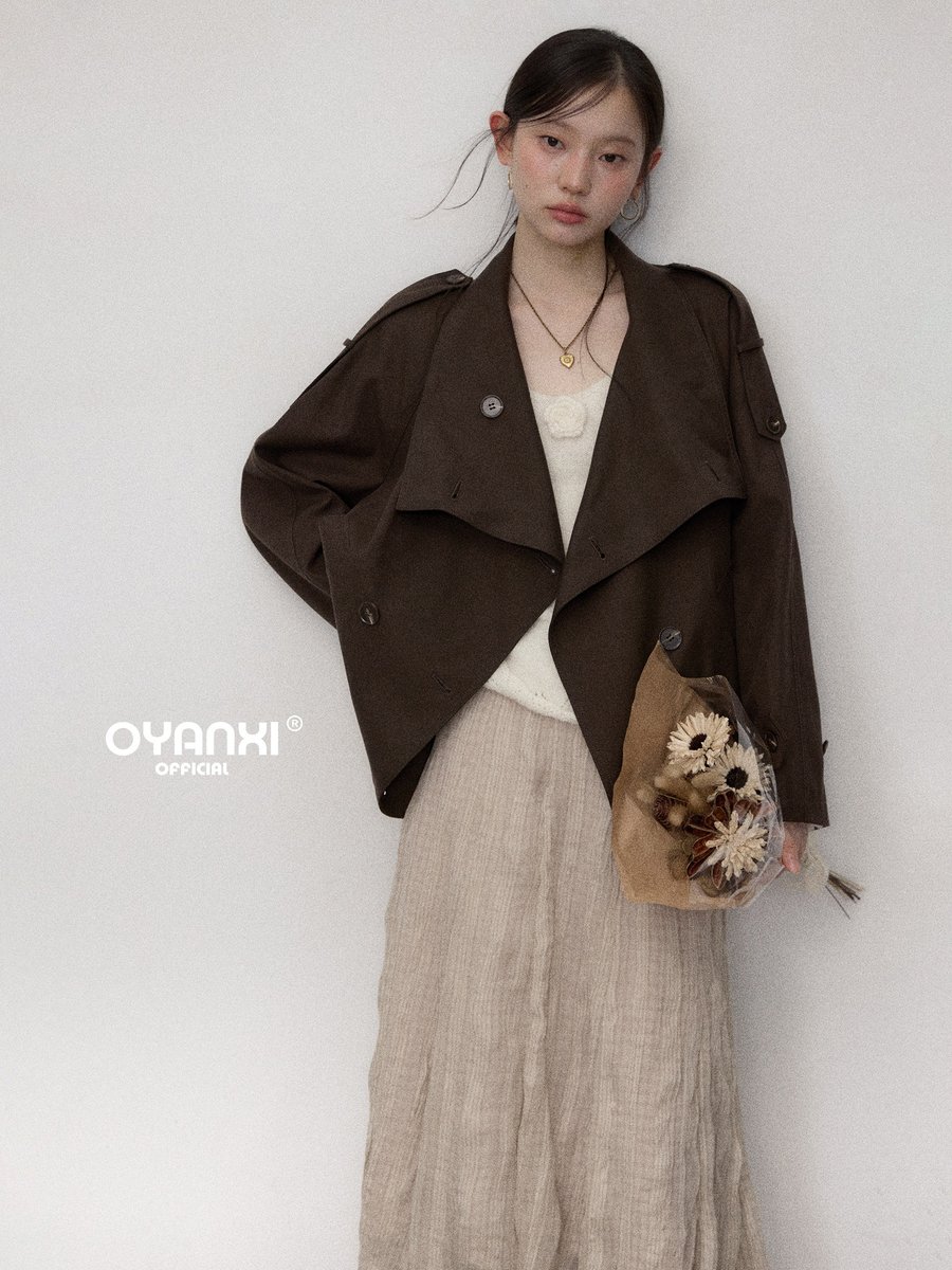 OYANXI ダブルボタン 折り襟 ゆったりトレンチコート