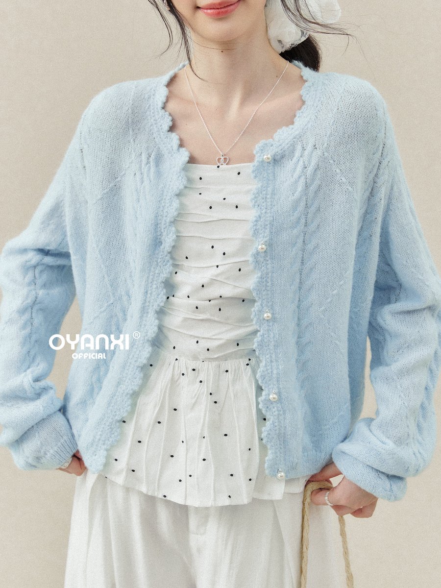 OYANXI ドット柄キャミソール＆透かし編みニット 2点セット