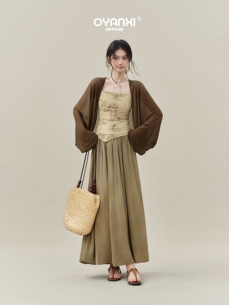 OYANXI 竹柄プリント チャイナテイスト キャミソールトップス