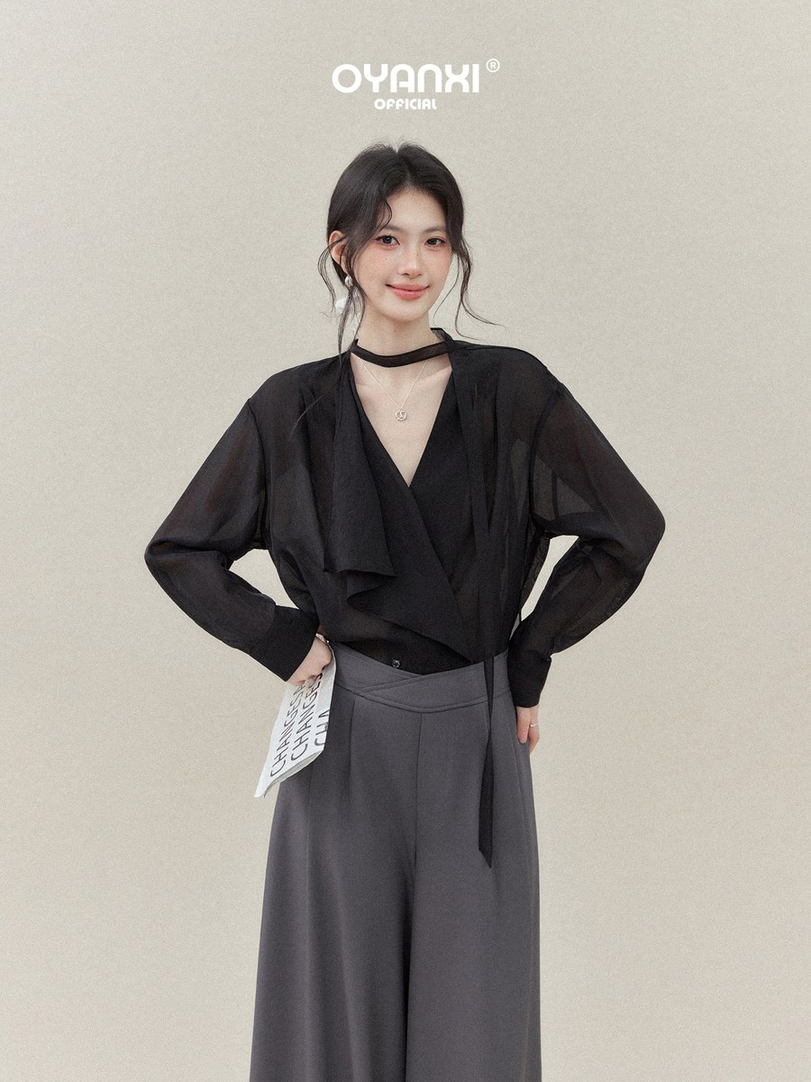 OYANXI シンプル Vネック ゆったりシャツ