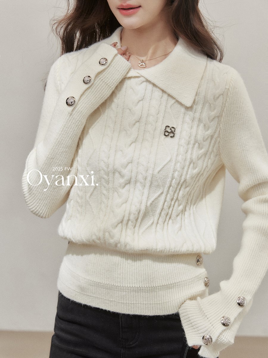 OYANXI ポロカラー プルオーバーニット