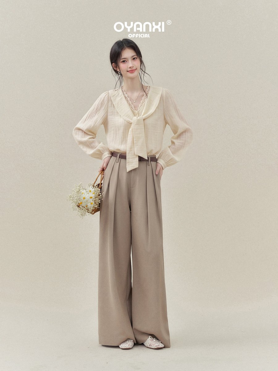 OYANXI フェイクレイヤード レースケープカラー ブラウス