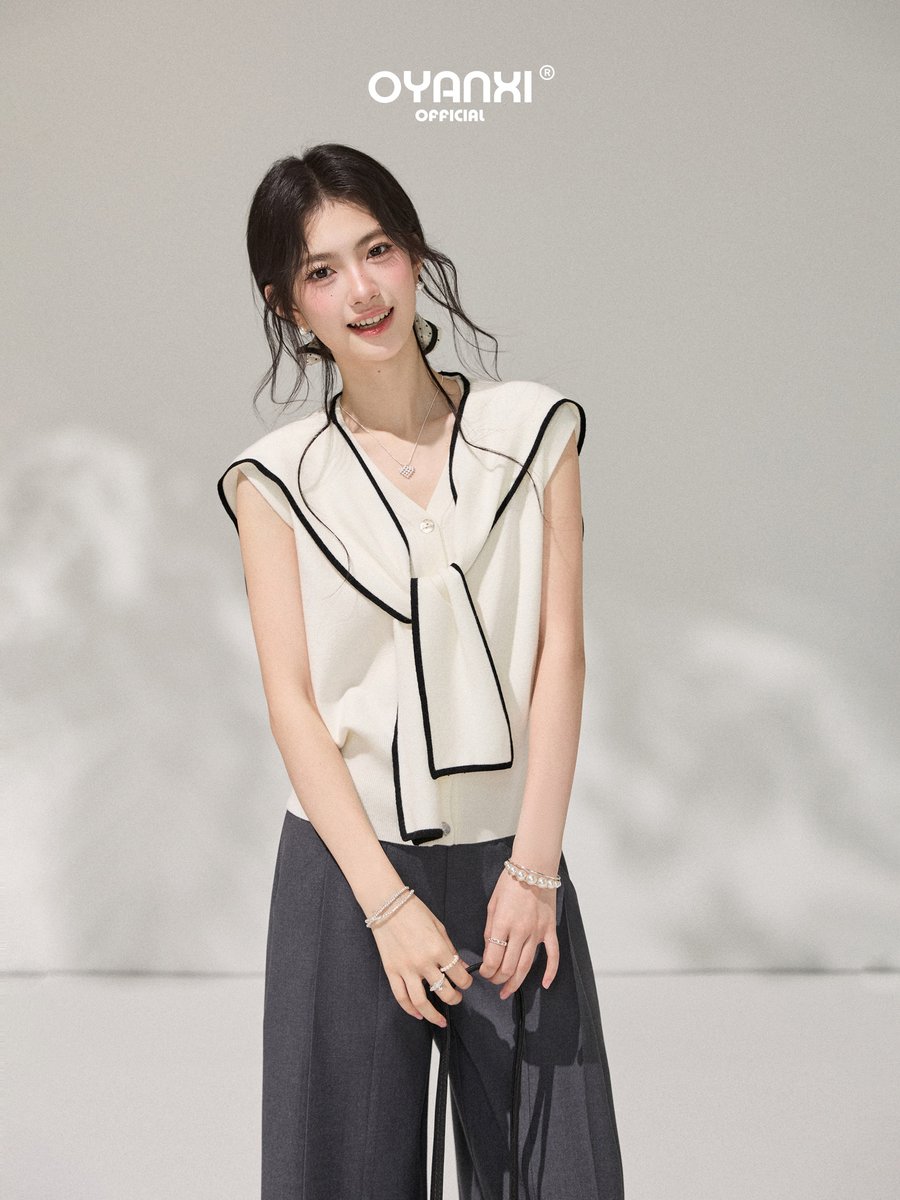 OYANXI ノースリーブ ニットトップス＆ショール 2点セット