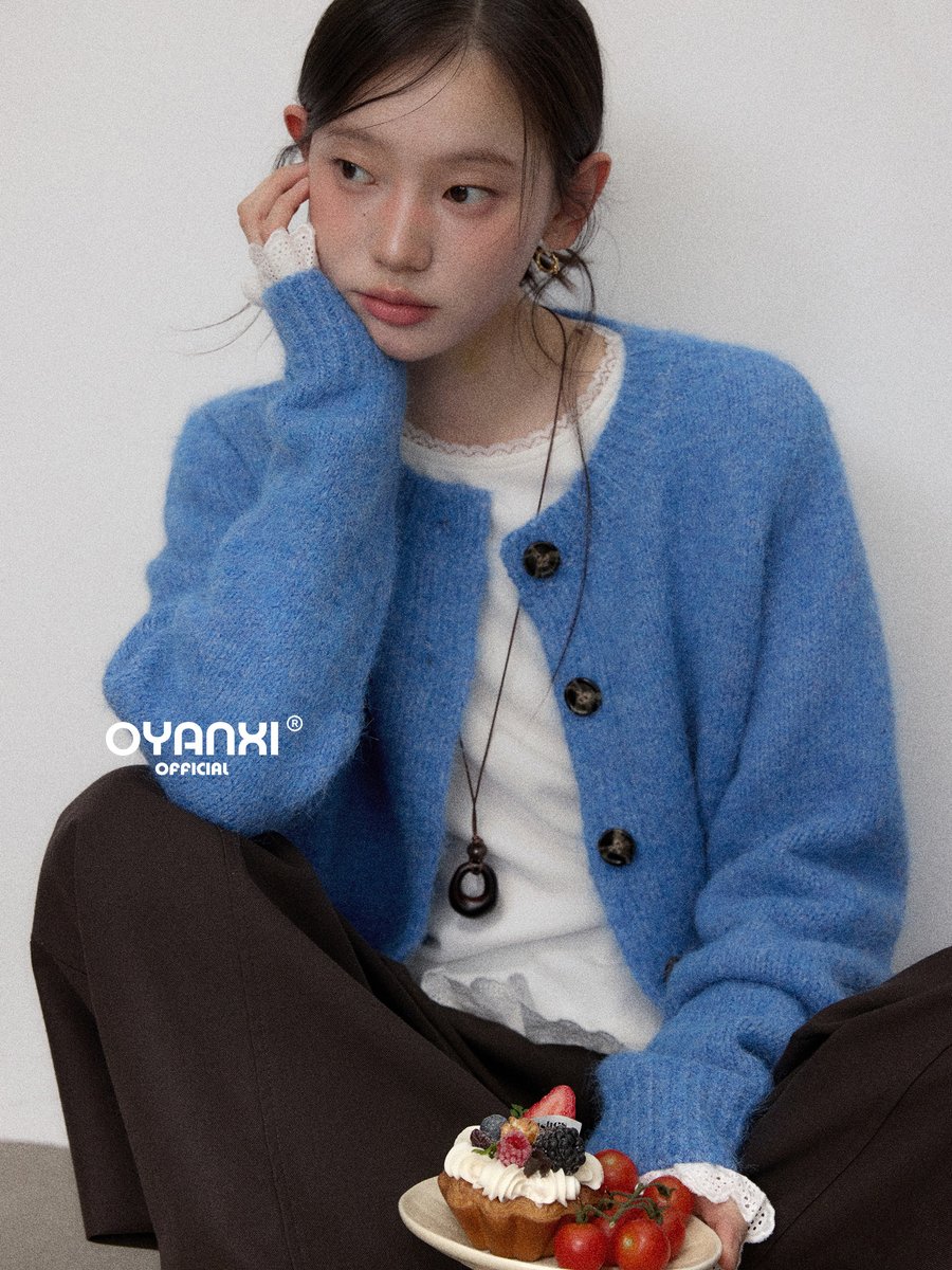 OYANXI クルーネック ショート丈 ゆったり ニットカーディガン