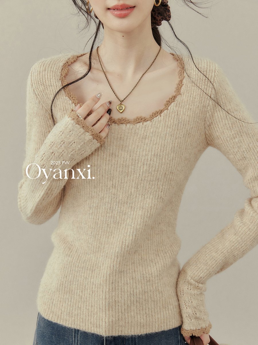 OYANXI クルーネック シンプル ニットトップス