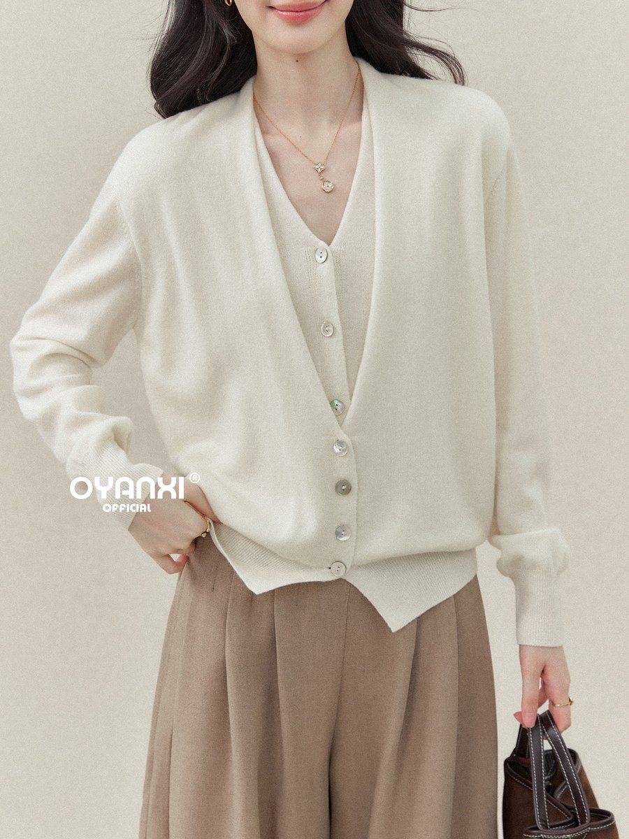 OYANXI フェイクレイヤード Vネック ゆったりニット