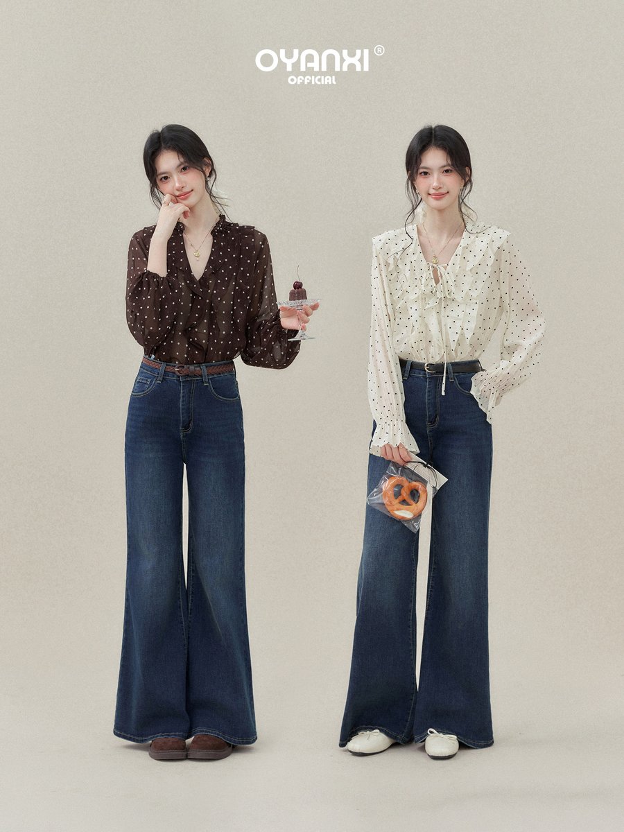 OYANXI レトロ ハイウエスト フレアデニムパンツ