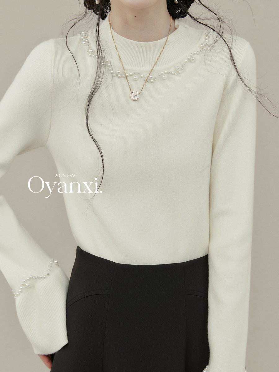 OYANXI ハイネック ベルスリーブ スリムニット
