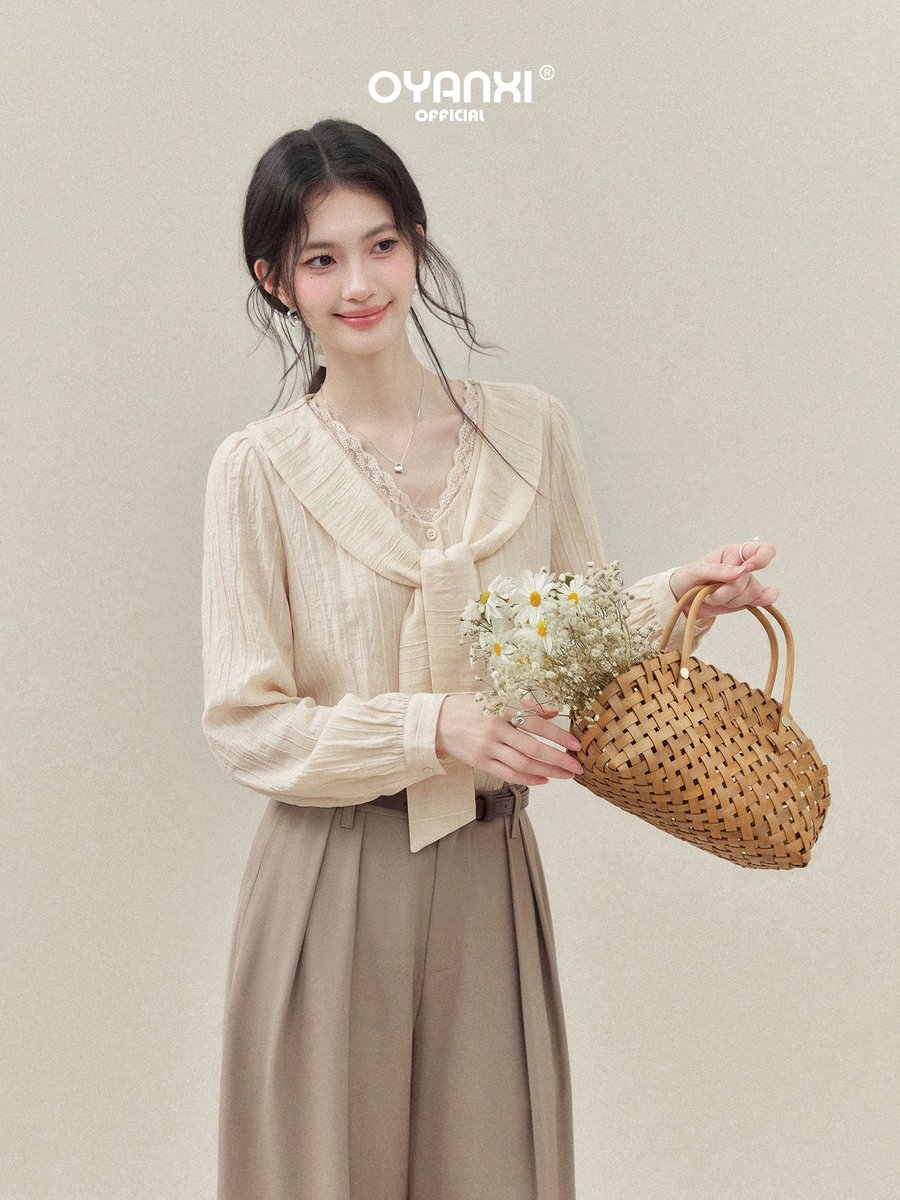 OYANXI フェイクレイヤード レースケープカラー ブラウス