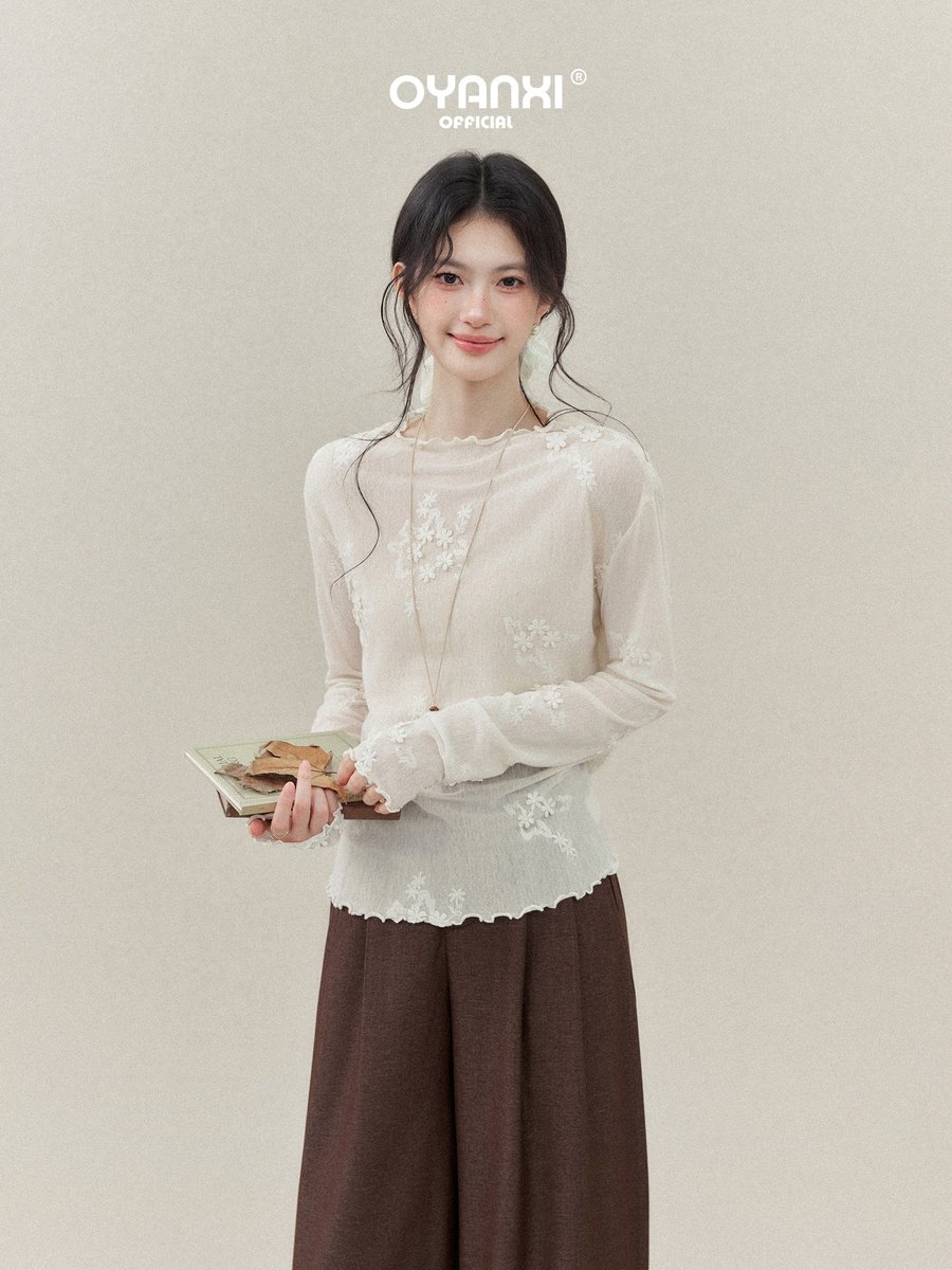OYANXI シアー フリル袖 長袖インナーTシャツ