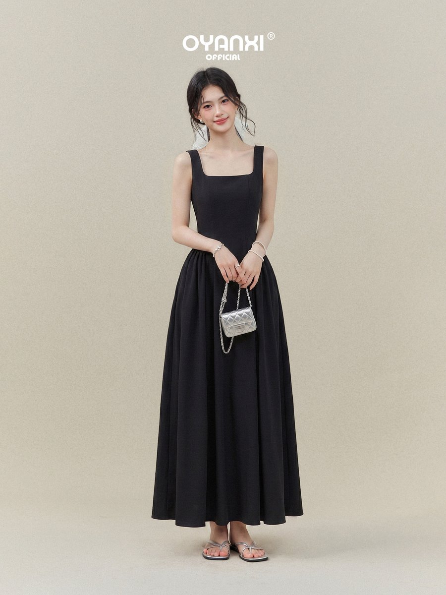 OYANXI スクエアネック ウエストシェイプ ロングワンピース