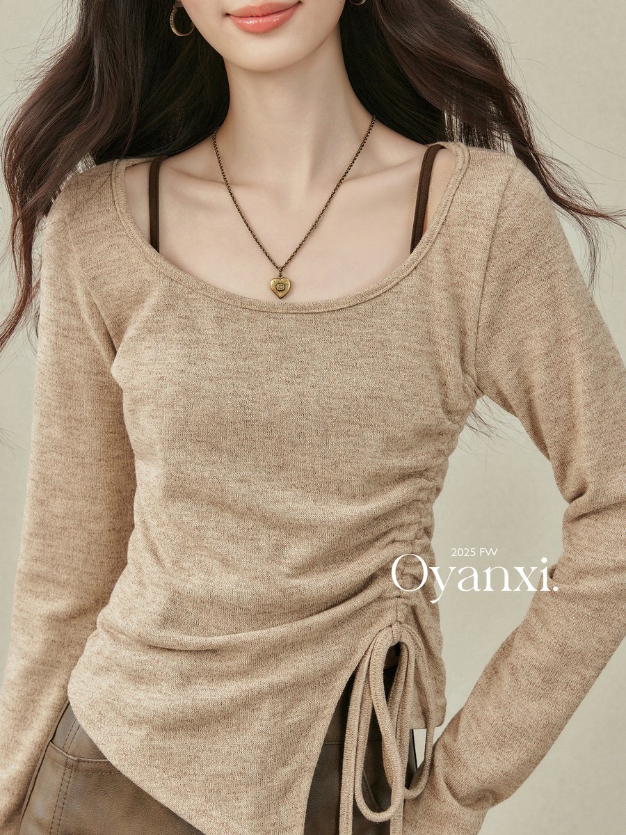 OYANXI キャミレイヤード ドローコード 長袖Tシャツ
