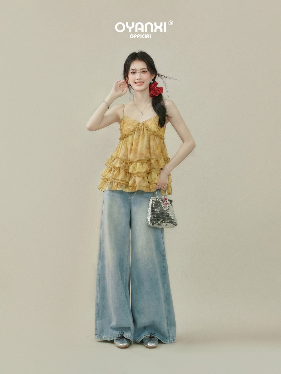 OYANXI 小花柄 フリル キャミソール