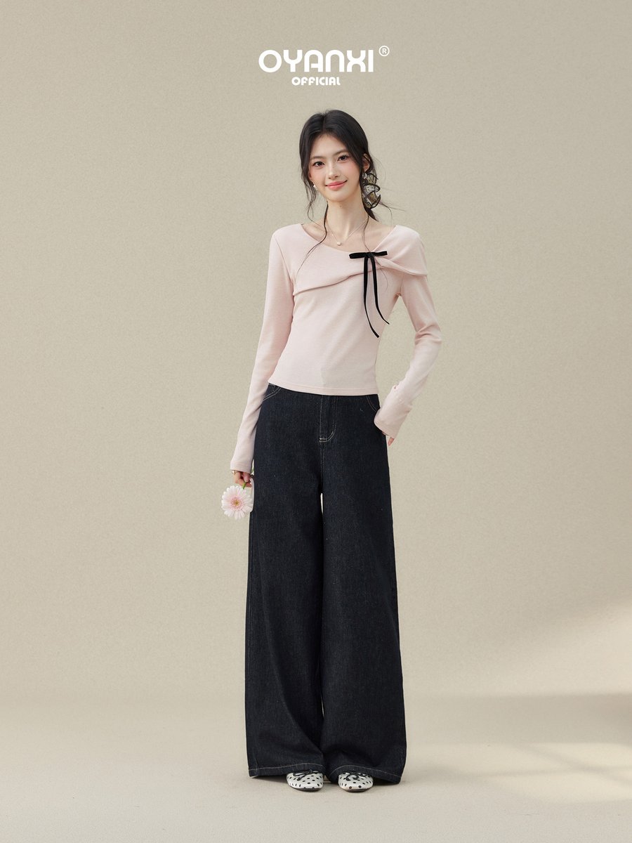 OYANXI リボン フィット 長袖Tシャツ
