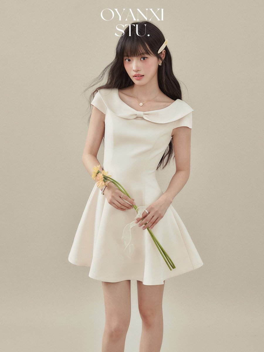 OYANXI 丸襟 リボン ノースリーブ ワンピース