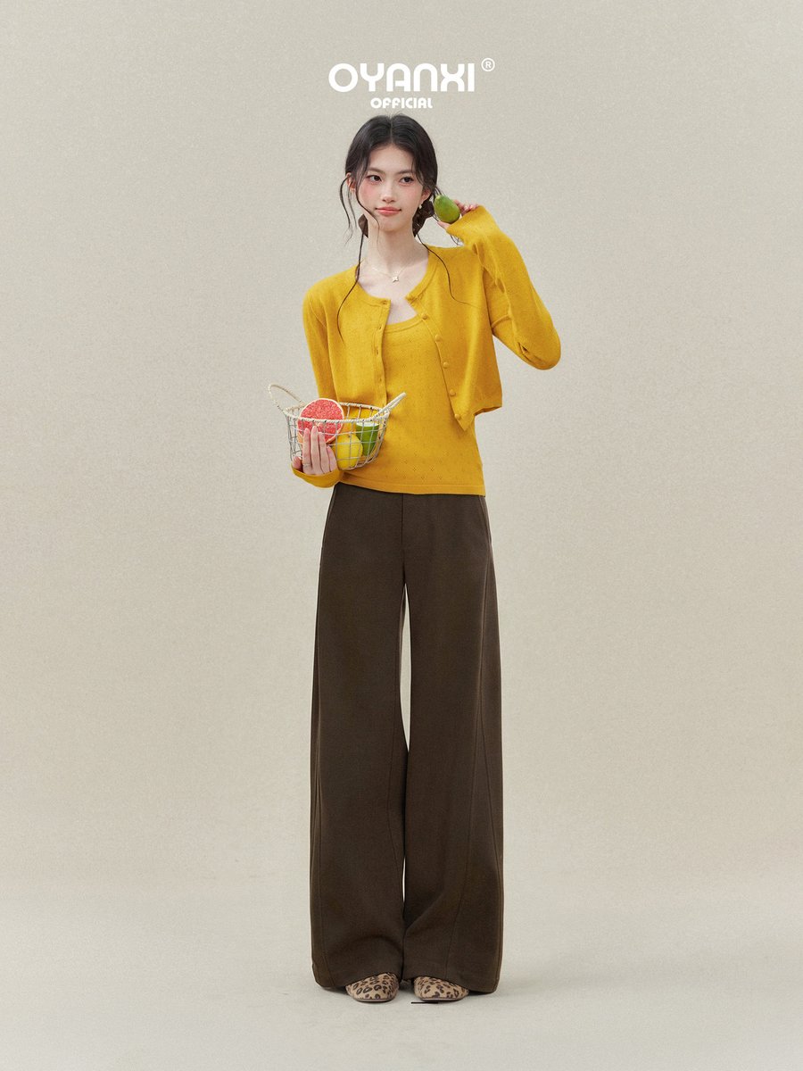 OYANXI 落ち感 ハイウエスト ストレートワイドパンツ