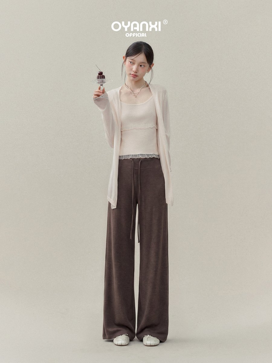 OYANXI ハイウエスト ストレート ドレープパンツ