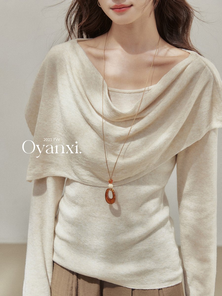 OYANXI ドレープネック ショール付き ニット2点セット