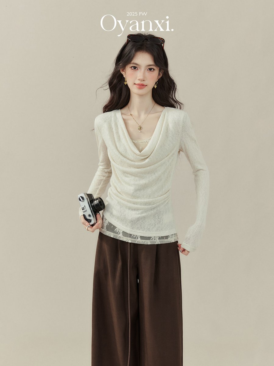 OYANXI リボン ハイウエスト ストレートパンツ