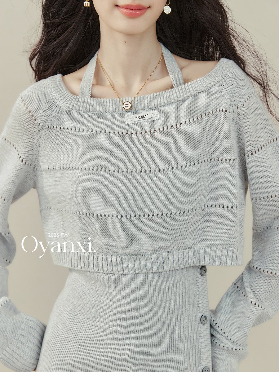 OYANXI 透かし編み ホルターネック ニット2点セット