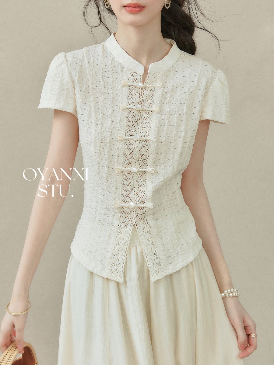 OYANXI チャイナ風 半袖Tシャツ アプリコット