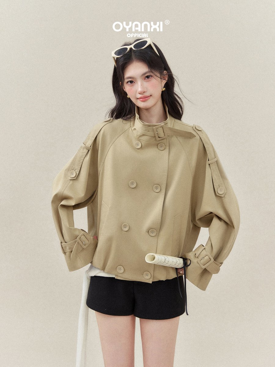 OYANXI スタンドカラー ダブルボタン ショートジャケット