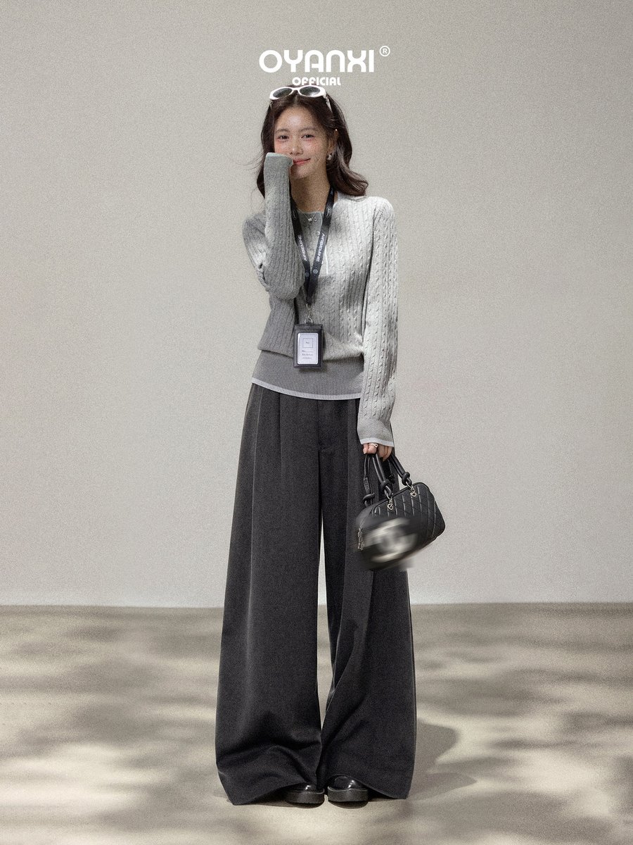 OYANXI ハイウエスト ロング丈 シンプル ワイドパンツ