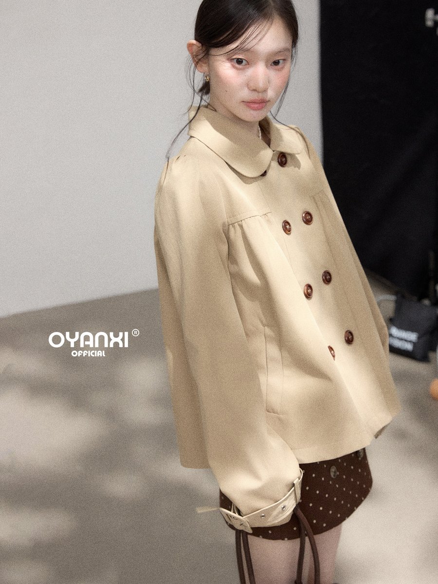 OYANXI 折り襟 ダブルボタン ゆったり ショート丈ジャケット