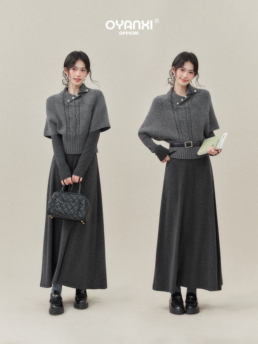 OYANXI パールボタン ケープ風 ゆったり ニットセーター