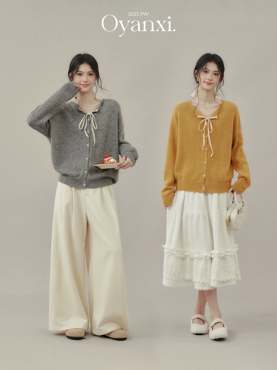 OYANXI レーストリム ふんわり ニットカーディガン