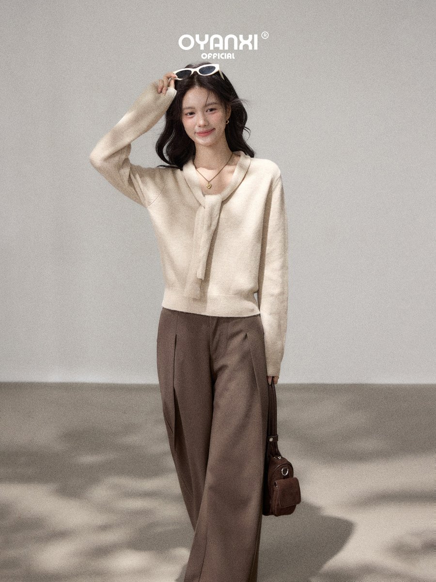 OYANXI ハイウエスト ストレート カーブパンツ