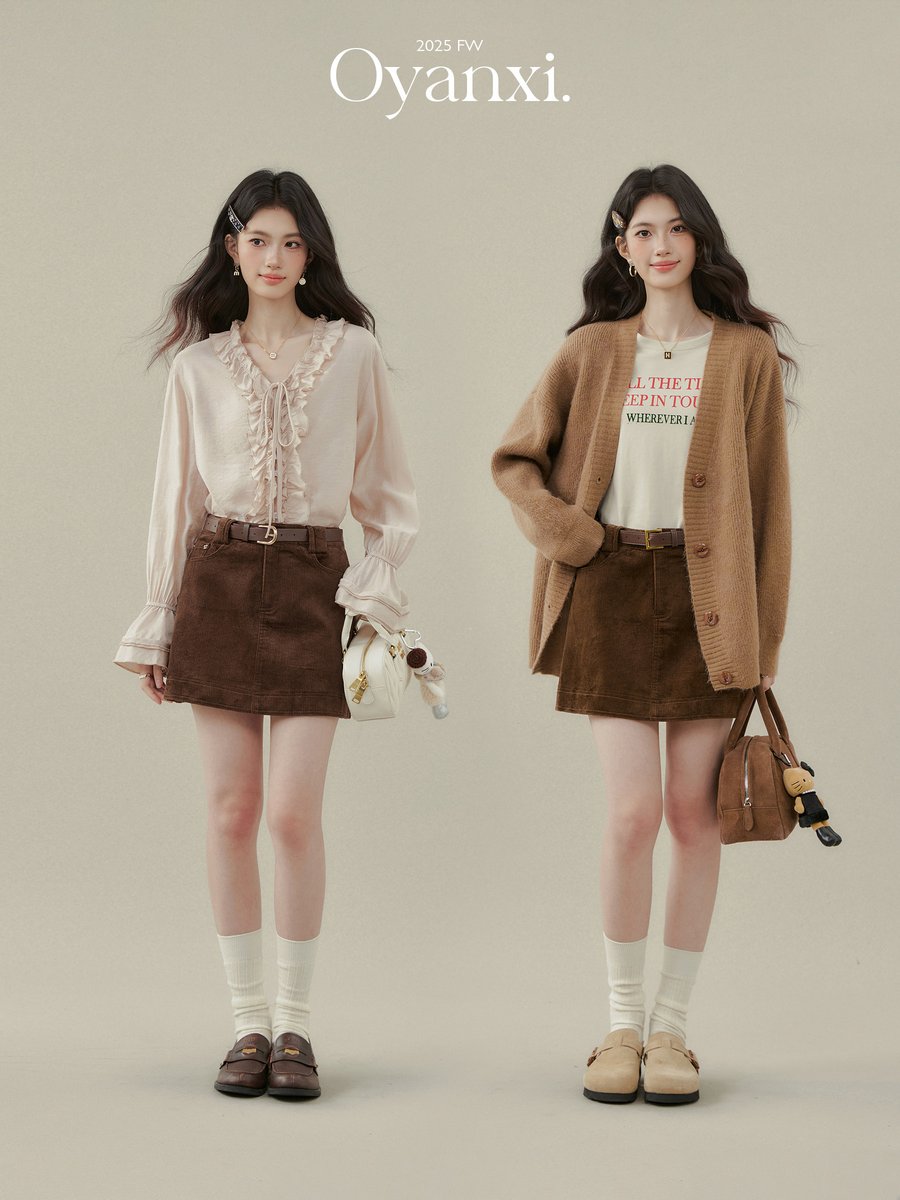 OYANXI コーデュロイ ハイウエスト ショートスカート