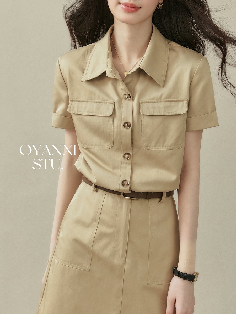 OYANXI 襟付き シャツワンピース ベルト付き