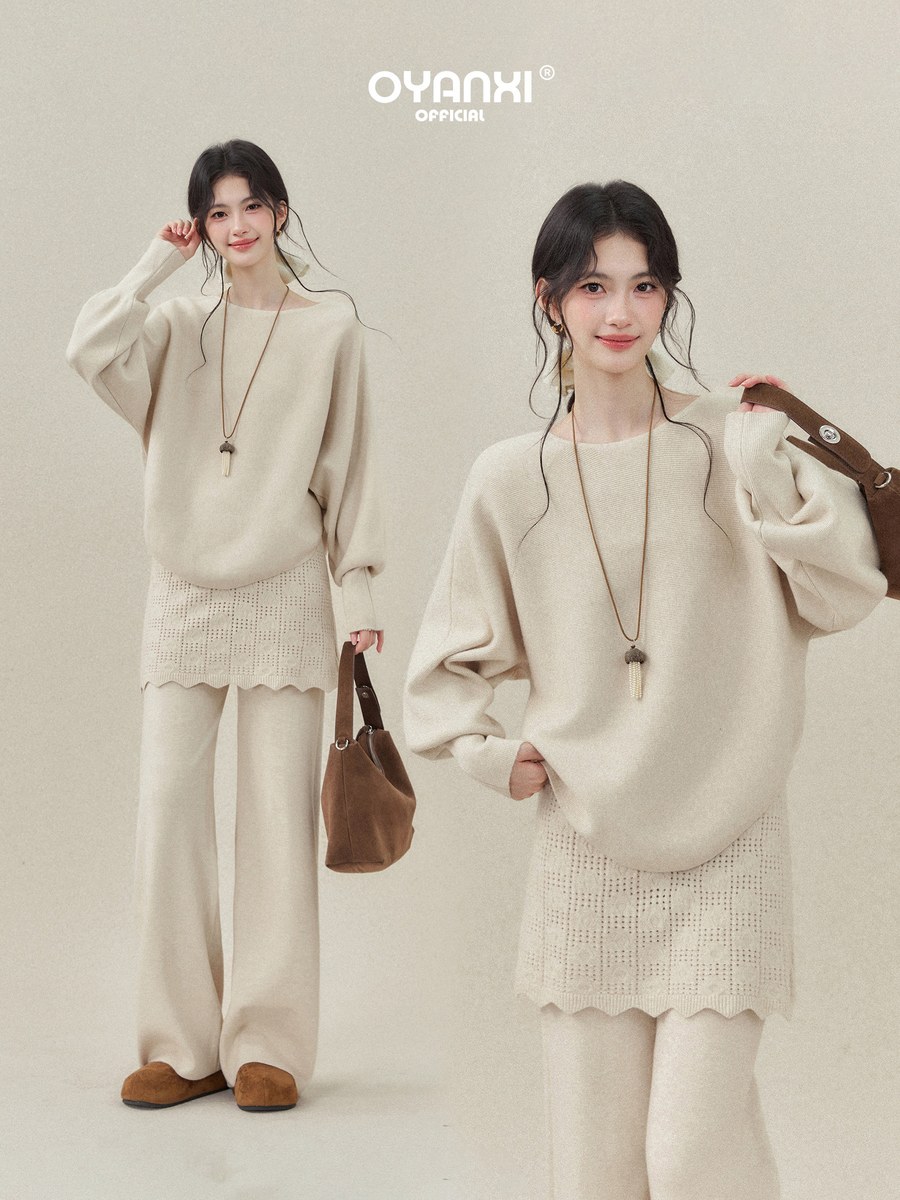OYANXI 長袖ニット×ゆったりパンツ セットアップ