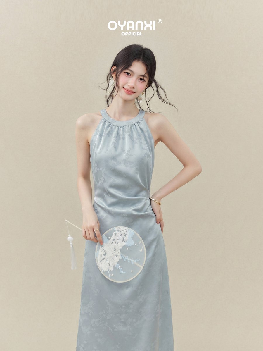 OYANXI チャイナテイスト ホルターネック ノースリーブワンピース