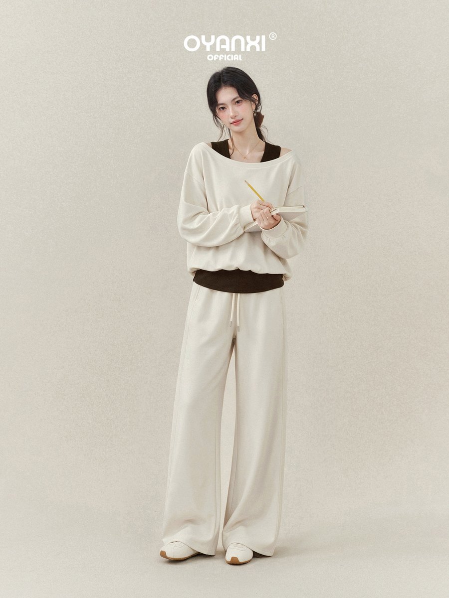 OYANXI フェイクレイヤード スウェット×ゆったりパンツ セットアップ