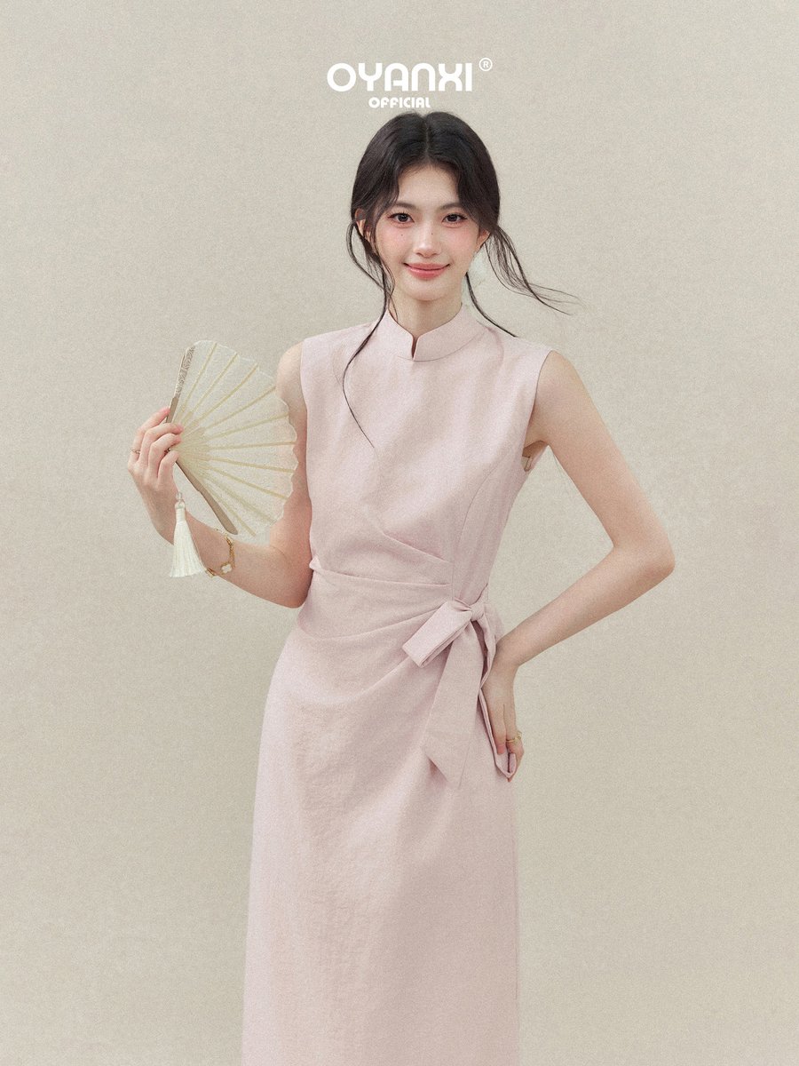 OYANXI アシンメトリー リボン ノースリーブワンピース