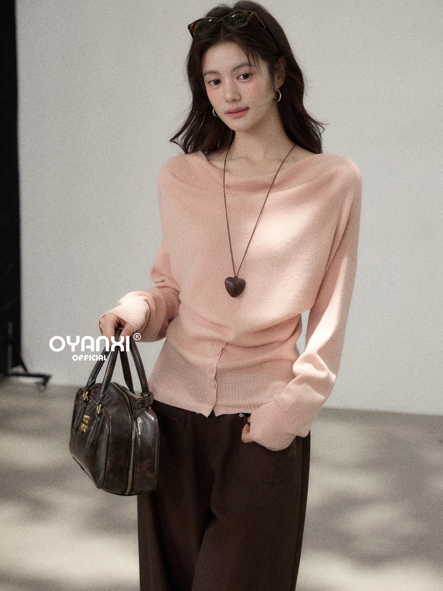 OYANXI ドレープネック プルオーバーニット ピンク