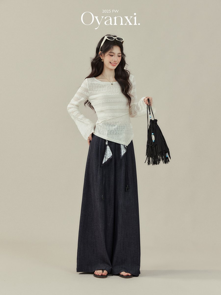 OYANXI アシンメトリー 切り替え 長袖Tシャツ