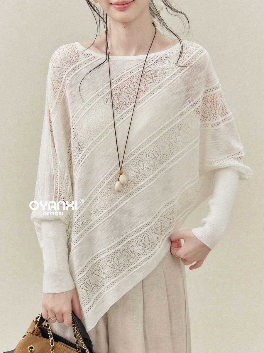 OYANXI 斜め透かし編み アシンメトリーヘム ニット
