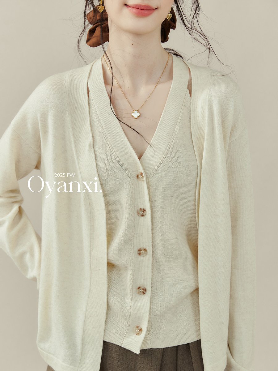 OYANXI ニットカーディガン＆ホルターネックベスト 2点セット
